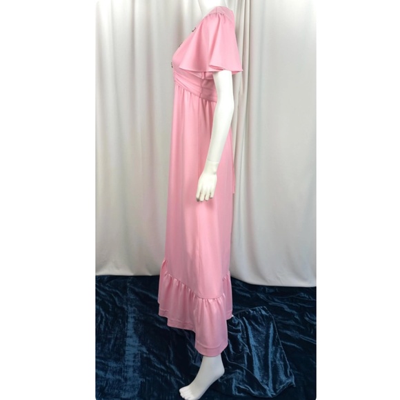Vintage 1960’s 1970’s Flutter Short Sleeved Maxi Dress in Bubblegum Pink • XS/S - Picture 8 of 10